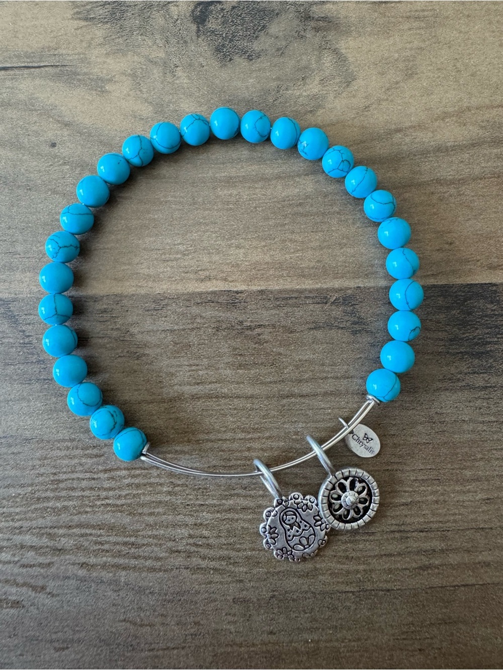 Turquoise Beaded Charm Bracelet with Silver Accents